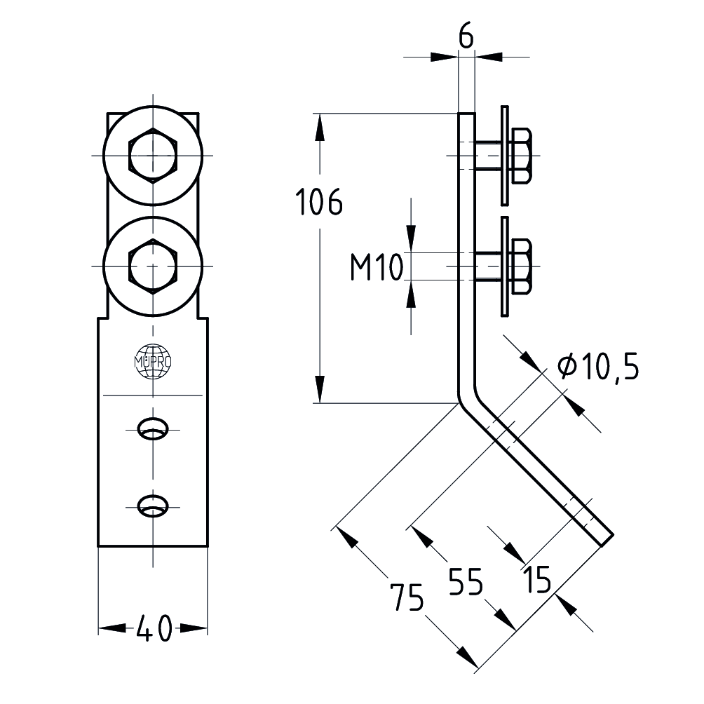 MÜPRO | Mounting angle 45° | hot-dip galvanised